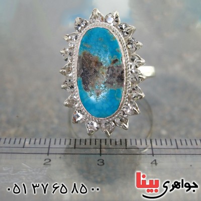 انگشتر فیروزه نیشابوری شجری درشت زنانه دور جواهری _کد:10326