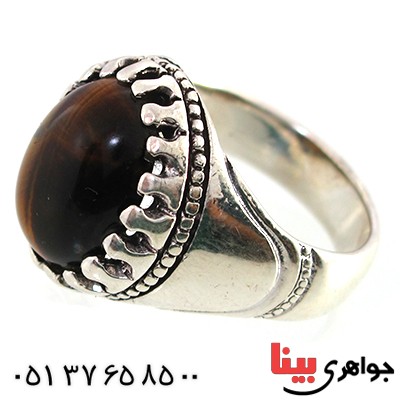 انگشتر چشم ببر مردانه درشت مدل کلاسیک دور چنگی _کد:10335