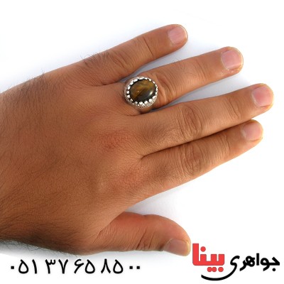 انگشتر چشم ببر مردانه درشت مدل کلاسیک دور چنگی _کد:10335
