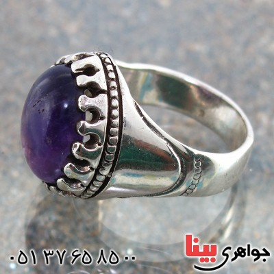 انگشتر آمتیست برزیلی مردانه درشت مدل کلاسیک دور چنگی _کد:10336