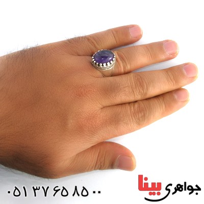 انگشتر آمتیست برزیلی مردانه درشت مدل کلاسیک دور چنگی _کد:10336