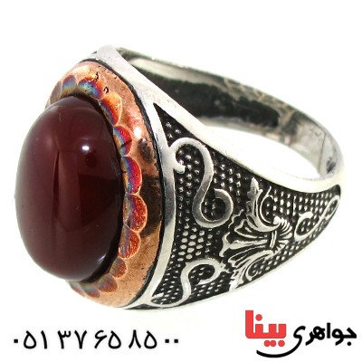 انگشتر عقیق قرمز مردانه درشت اسلیمی _کد:10339