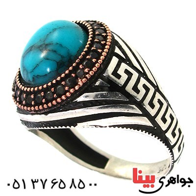 انگشتر ابسیدین آبی مردانه درشت مدل ورساچ _کد:10343