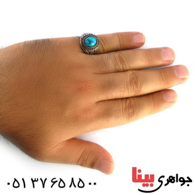 انگشتر ابسیدین آبی مردانه درشت مدل ورساچ _کد:10343