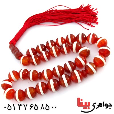 تسبیح عقیق قرمز 33 دانه ای طرح قدیمی و مرصع کاری _کد:10354