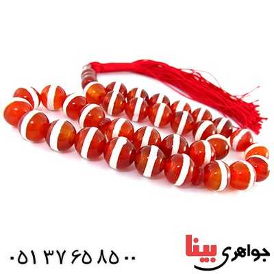 تسبیح عقیق قرمز 33 دانه ای طرح قدیمی و مرصع کاری _کد:10354