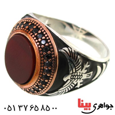 انگشتر عقیق قرمز مردانه درشت عقاب نشان _کد:10355