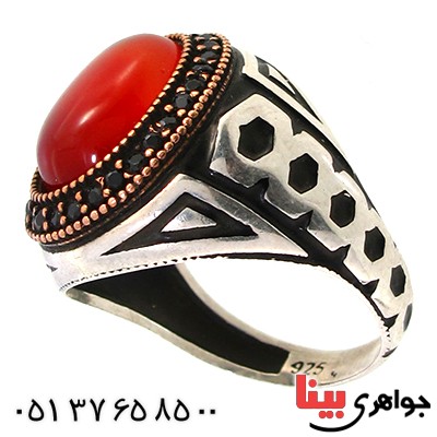انگشتر عقیق قرمز مردانه درشت مدل کیهان _کد:10368