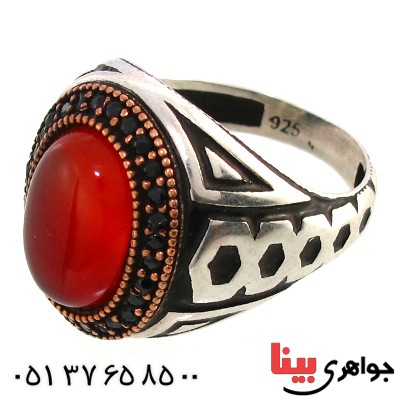 انگشتر عقیق قرمز مردانه درشت مدل کیهان _کد:10368