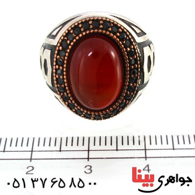 انگشتر عقیق قرمز مردانه درشت مدل کیهان _کد:10368