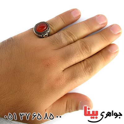 انگشتر عقیق قرمز مردانه درشت مدل کیهان _کد:10368