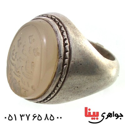 انگشتر عقیق یمنی کبود قدیمی مردانه درشت رکاب فیلی _کد:1462