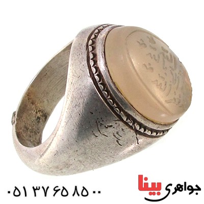 انگشتر عقیق یمنی کبود قدیمی مردانه درشت رکاب فیلی _کد:1462