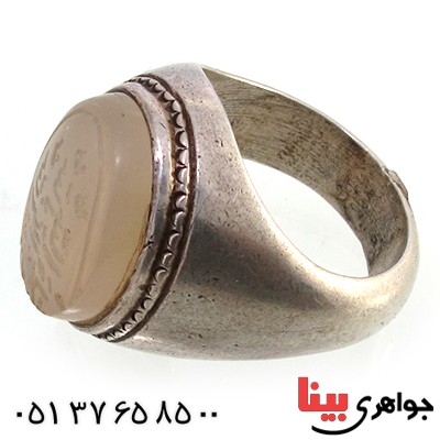 انگشتر عقیق یمنی کبود قدیمی مردانه درشت رکاب فیلی _کد:1462