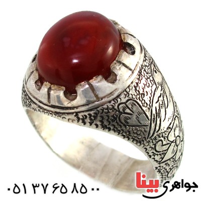 انگشتر عقیق یمنی مردانه فاخر گل و بلبل قدیمی _کد:1464