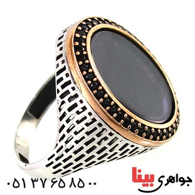 انگشتر نقره مردانه میناکاری شده دور طلایی _کد:10380
