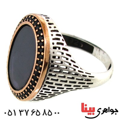 انگشتر نقره مردانه میناکاری شده دور طلایی _کد:10380