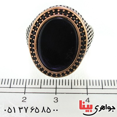 انگشتر نقره مردانه میناکاری شده دور طلایی _کد:10380