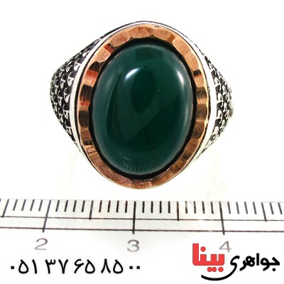 انگشتر نقره مردانه نگین سبز دور طلایی _کد:10383