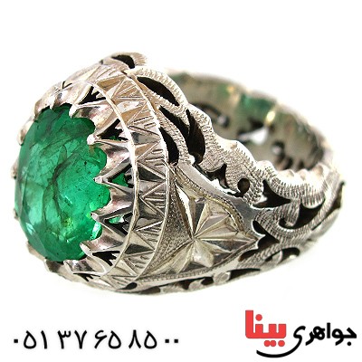 انگشتر زمرد درشت و زلال مردانه فاخر _کد:1471