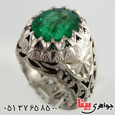 انگشتر زمرد درشت و زلال مردانه فاخر _کد:1471