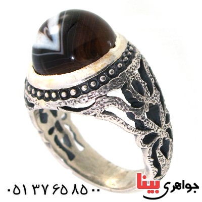انگشتر عقیق باباقوری مردانه درشت مدل برگ و شمع _کد:10403