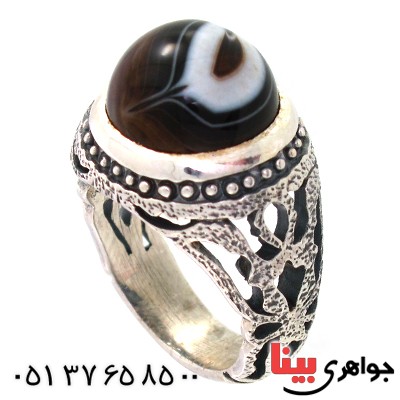 انگشتر عقیق باباقوری مردانه درشت مدل برگ و شمع _کد:10403