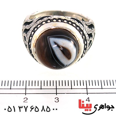 انگشتر عقیق باباقوری مردانه درشت مدل برگ و شمع _کد:10403