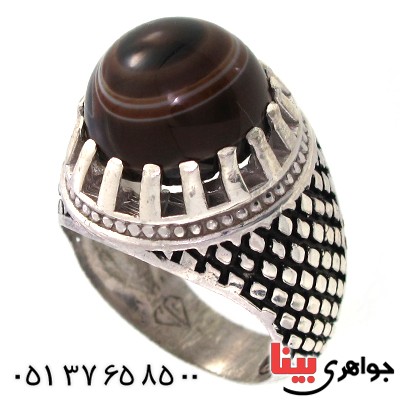 انگشتر عقیق باباقوری سه حلقه مردانه درشت مدل سوهانی _کد:10405