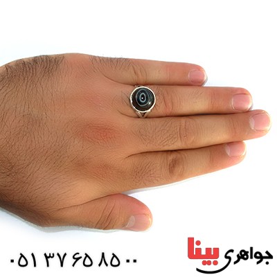 انگشتر عقیق باباقوری مردانه طرح چشم دور ساده _کد:10426