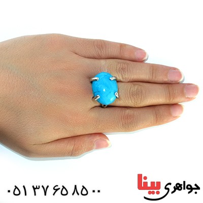 انگشتر فیروزه آمریکایی زنانه درشت مدل راف _کد:10473