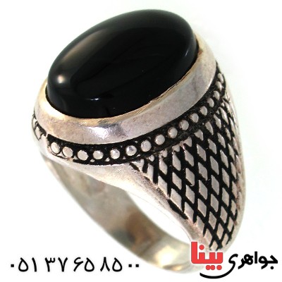 انگشتر عقیق سیاه (اونیکس) مردانه درشت مدل سوهانی _کد:10477