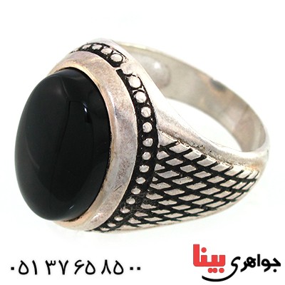 انگشتر عقیق سیاه (اونیکس) مردانه درشت مدل سوهانی _کد:10477