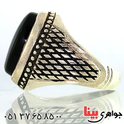 انگشتر عقیق سیاه (اونیکس) مردانه درشت مدل سوهانی _کد:10477