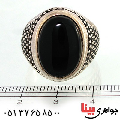 انگشتر عقیق سیاه (اونیکس) مردانه درشت مدل سوهانی _کد:10477