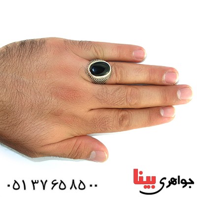 انگشتر عقیق سیاه (اونیکس) مردانه درشت مدل سوهانی _کد:10477
