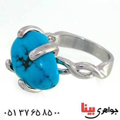 انگشتر فیروزه آمریکایی زنانه مدل راف _کد:10479
