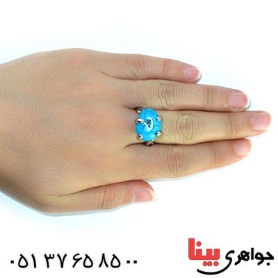 انگشتر فیروزه آمریکایی زنانه مدل راف _کد:10479