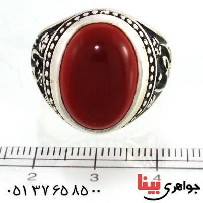 انگشتر عقیق قرمز مردانه یا رضا و یا حسین (ع) _کد:10480