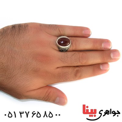 انگشتر عقیق قرمز مردانه یا رضا و یا حسین (ع) _کد:10480