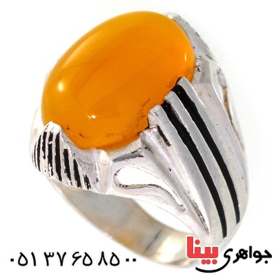 انگشتر عقیق شرف الشمس مردانه درشت چهار چنگ _کد:10482