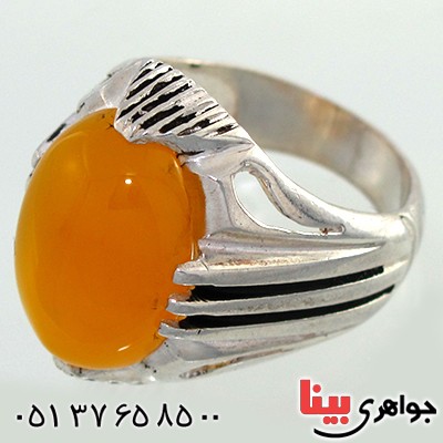 انگشتر عقیق شرف الشمس مردانه درشت چهار چنگ _کد:10482