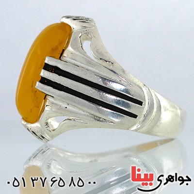 انگشتر عقیق شرف الشمس مردانه درشت چهار چنگ _کد:10482