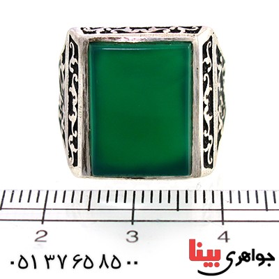 انگشتر عقیق سبز مردانه مربعی درشت یا فاطمه(س) _کد:10483