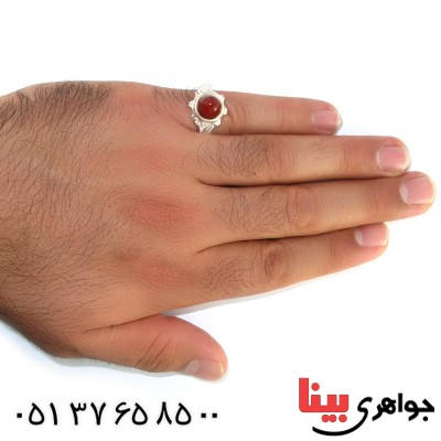 انگشتر عقیق قرمز مردانه مدل دست و دلبر _کد:10487