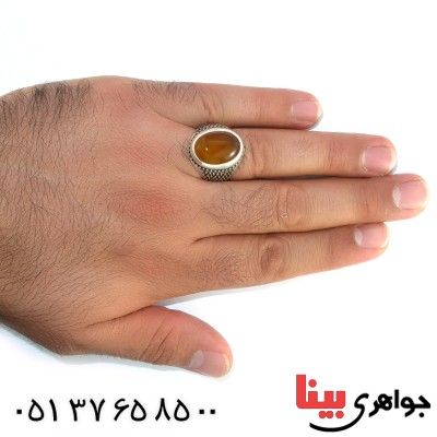 انگشتر عقیق یمنی شرف الشمس مردانه درشت سوهانی _کد:10488