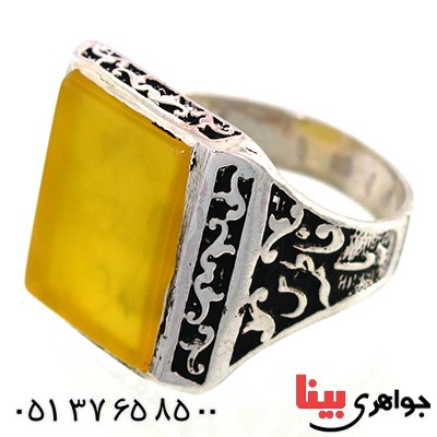 انگشتر عقیق شرف الشمس مردانه مربعی درشت یا فاطمه (س) _کد:10493