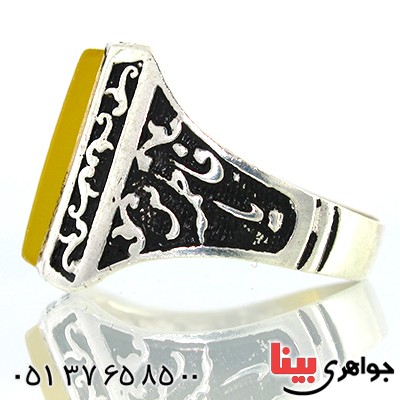 انگشتر عقیق شرف الشمس مردانه مربعی درشت یا فاطمه (س) _کد:10493