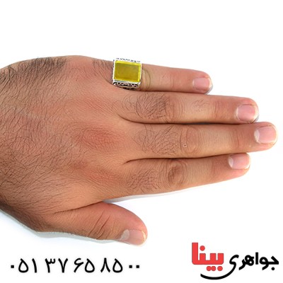 انگشتر عقیق شرف الشمس مردانه مربعی درشت یا فاطمه (س) _کد:10493