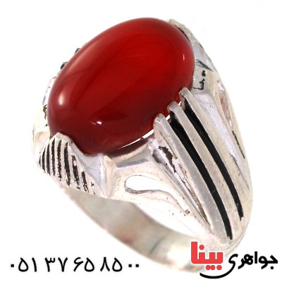انگشتر عقیق قرمز مردانه درشت چهار چنگ _کد:10494